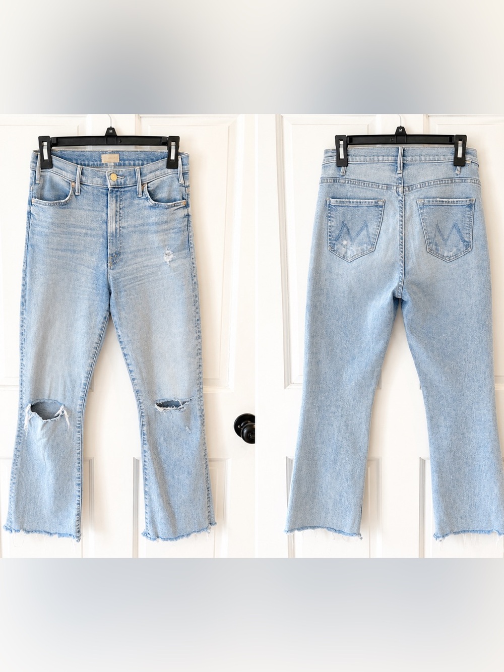 MOTHER The Dazzler Ankle Fray Distressed Straight Leg Jeans Light Wash Size 28
